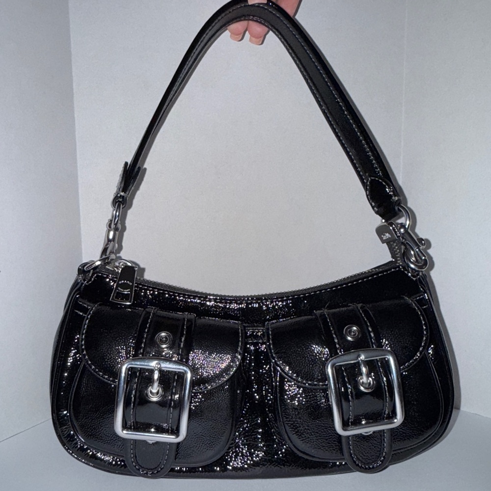 Coach Ashton Shiny Black Leather Shoulder Bag